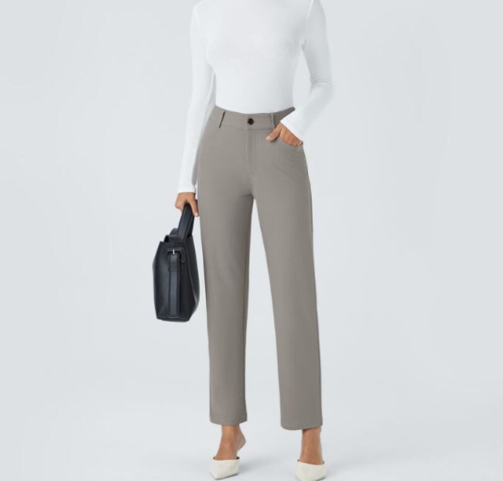 NWT Halara Twill Straight Leg Pants Stretch High Rise Work Casual Gray Size XL